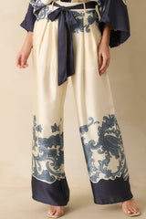 The Whole Picture Navy Multi Print Belted Wide Leg Pants