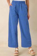 FRNCH Annunziata Electric Blue Cotton Stripe Pants