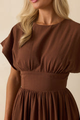 As Promised Brown Short Sleeve Cinched Waist Maxi Dress