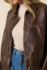 Rugged Reputation Brown Faux Distressed Leather Zip-Up Jacket