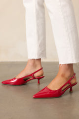 Fiercely Stunned Red Patent Slingback Kitten Heels