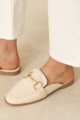 Easy Elegance Ivory Woven Faux Leather Mule Loafers