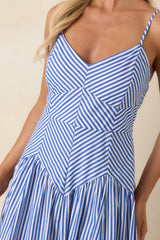 From All Angles Blue & White Stripe Cotton Midi Dress