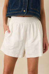 All For It Ivory Cotton Linen Relaxed Fit Shorts