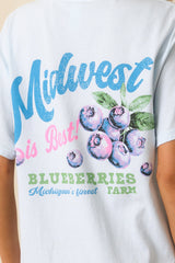 Midwest Is Best Sky Blue Cotton Blueberry Graphic Tee