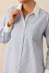 A Natural Leader Blue Stripe Cotton Oxford Button Up Top
