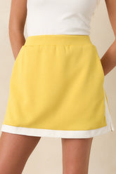 In Good Form Yellow Stretch Knit Contrast Trim Mini Skort