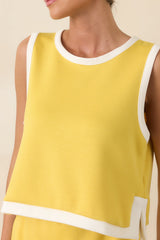 In Good Form Yellow Stretch Knit Contrast Trim Top