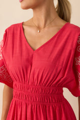 Finding Your Way Red Floral Embroidered Cotton Midi Dress