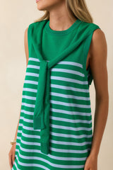 Fairway to Friday Green & Light Blue Stripe Layered Sweater Mini Dress