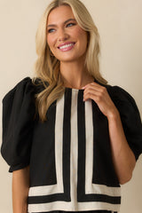 It Was What It Was Black Contrast Trim Puff Sleeve Top