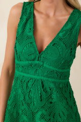 Where the Party Is Green Lace V-Neck Sleeveless Midi Dress
