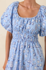 Curated Charm Blue Toile Print Cotton Midi Dress