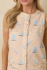 Portside Perfect Light Beige Cotton Blend Nautical Sleeveless Mini Dress