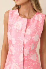 She Means Blooming Business Pink Floral Jacquard Sleeveless Top