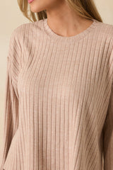 Z Supply Taupe Daydream Silky Rib Long Sleeve Top