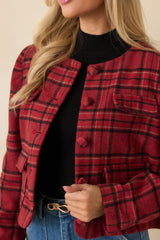 All In Good Taste Merlot Red Plaid Button Up Jacket