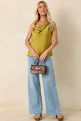 Table for Two Chartreuse Satin Sleeveless Top