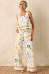 Paradisa Gulf Coast White Multi Linen Blend Tropical Print Pants