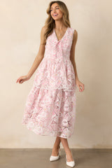 Something Nice Light Pink Floral Embroidered Midi Dress