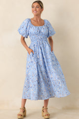 Curated Charm Blue Toile Print Cotton Midi Dress
