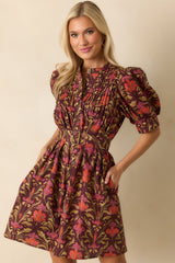 Flourish And Find Out Burgundy Multi Floral Print Cotton Mini Dress