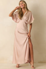 All The Right Reasons Dusty Pink Satin Lace Trim Maxi Dress