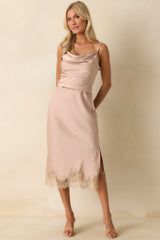 Let's Go Already Dusty Pink Satin Cowl Neck Sleeveless Top