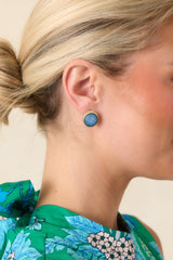 True Beauty Gold & Light Blue Stud Earrings