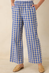 FRNCH Maris Azure Blue Gingham Cotton Pants