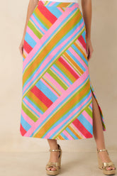 Nothing But Good Vibes Multi Geometric Cotton Linen Midi Skirt
