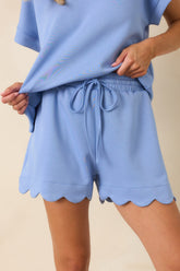 First Class Flirt Light Blue Scalloped Hem Shorts