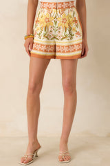 Sunny Side of Life Terracotta Orange Multi Floral Print Shorts