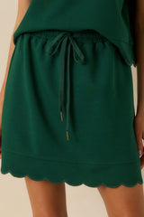 In Passing Hunter Green Cotton Scallop Hem Drawstring Mini Skirt