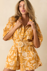 Paradisa Key Largo Marigold Tropical Damask Linen Blend Romper