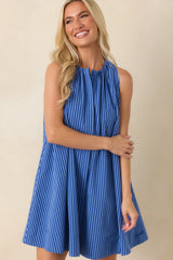 FRNCH Angela Electric Blue Cotton Stripe Dress