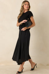 Easy Confidence Black Knit & Satin Sleeveless Midi Dress