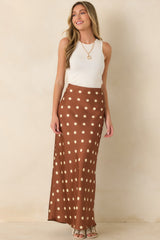 She's All Class Brown Polka Dot Satin Maxi Skirt