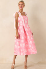 Sweet Disposition Pink Floral Jacquard Tie Strap Midi Dress