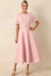 Put Together Perfectly Blush Pink Belted Midi Dress