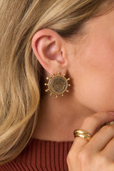 Step Aside Worn Gold Coin Embossed Medallion Earrings