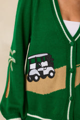 Hole In One Green Knit Button Front Golf Cardigan