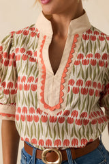 She's Got Time Ivory Tulip Floral Print Cotton Puff Sleeve Top