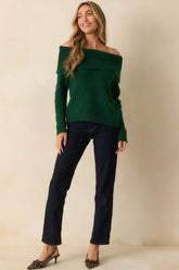 Warm Regards Emerald Knit Off-Shoulder Sweater