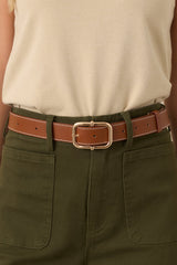 Catching The Train Cognac Brown Stitch Border Belt