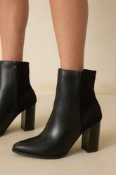 Stand Corrected Black Faux Leather Suede Ankle Boots