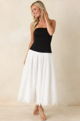 It's a Classic Black & White Cotton Eyelet Strapless Midi Dress