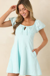 Love Is in the Air Aqua Blue Cotton Peasant Mini Dress