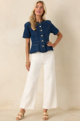 No Notes Needed Indigo Cotton Denim Button Front Top