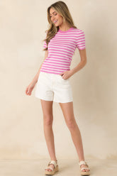 Let's Catch Up Orchid Pink Stripe Short Sleeve Top